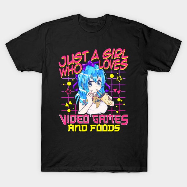 Cute Just A Girl Who Loves Video Games And Food T-Shirt by theperfectpresents